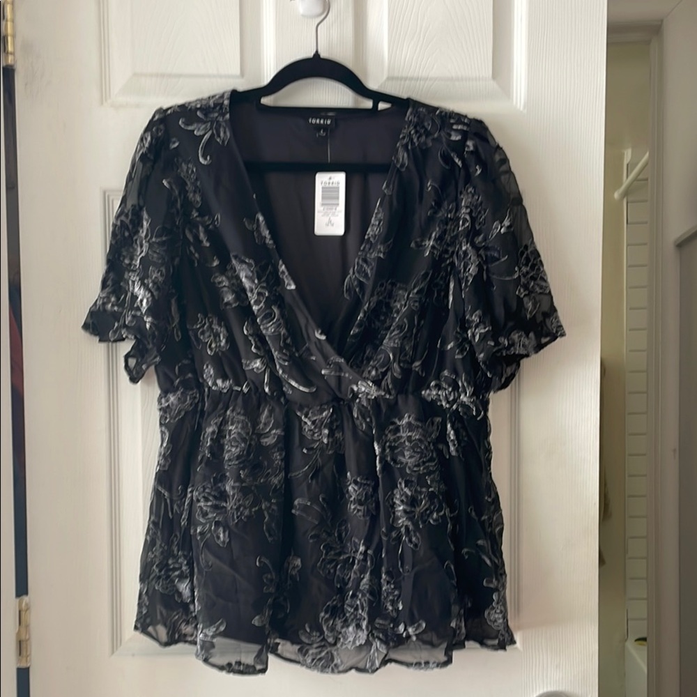 Torrid Black Ruffled Wrap Blouse